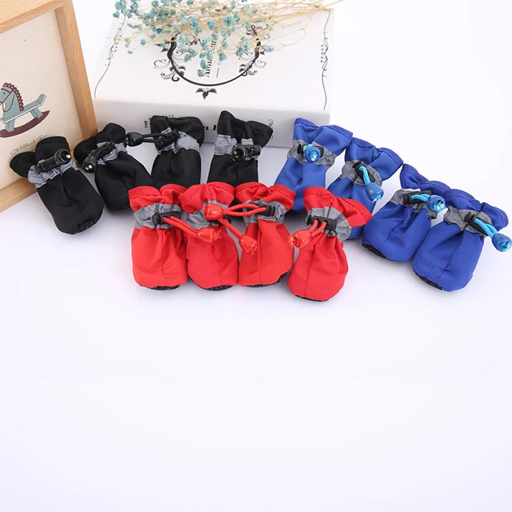4Pcs Comfortable Anti-slip Rain Snow Boot Thick Warm Outdoor Waterproof Pet Dog Shoes for Small Cats Dogs Puppy Socks Booties