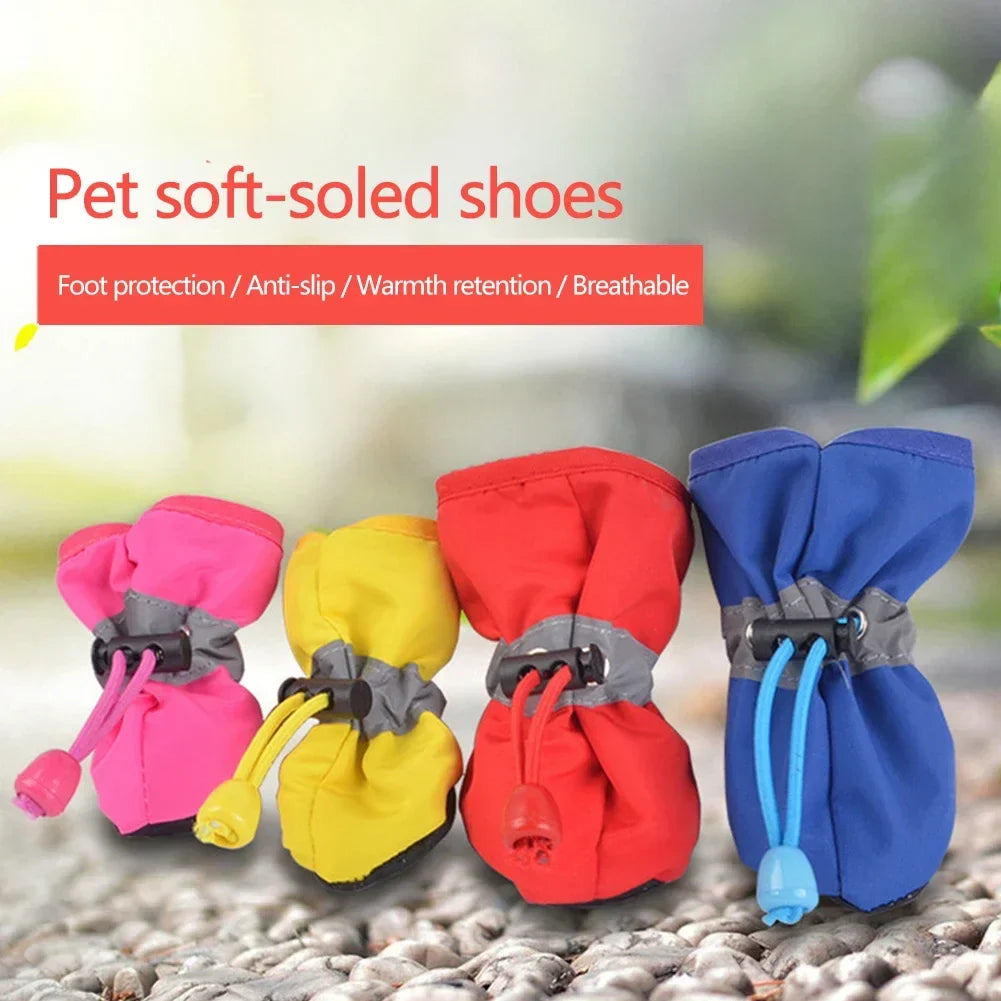 4Pcs Comfortable Anti-slip Rain Snow Boot Thick Warm Outdoor Waterproof Pet Dog Shoes for Small Cats Dogs Puppy Socks Booties