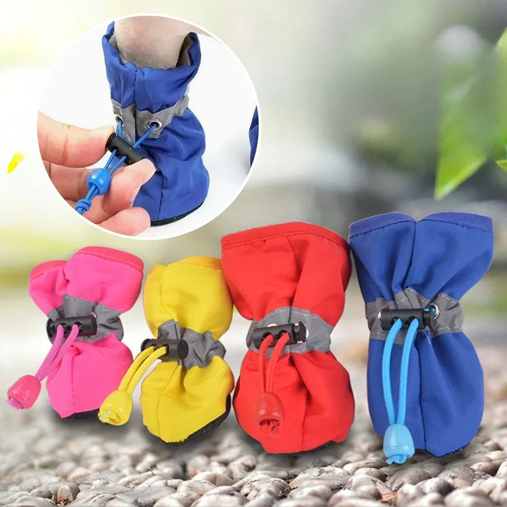 4Pcs Comfortable Anti-slip Rain Snow Boot Thick Warm Outdoor Waterproof Pet Dog Shoes for Small Cats Dogs Puppy Socks Booties