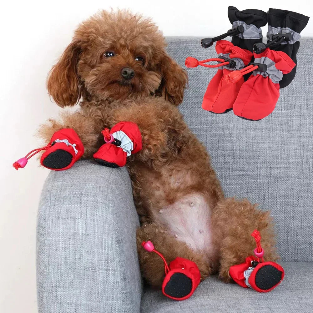 4Pcs Comfortable Anti-slip Rain Snow Boot Thick Warm Outdoor Waterproof Pet Dog Shoes for Small Cats Dogs Puppy Socks Booties